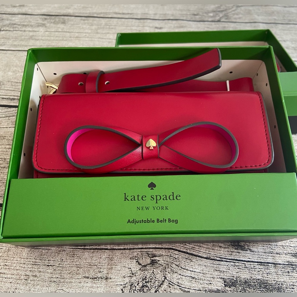 NWT! Kate Spade authentic leather waist bag/belt bag/crossbody red with pink bow - Picture 4 of 15
